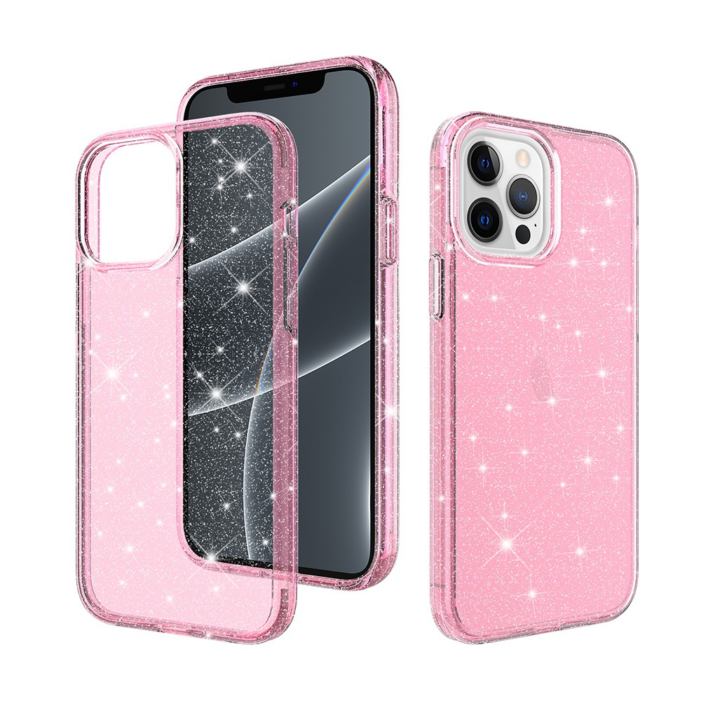 iPhone 13 Pro Max Compatible Case Cover With Ultimate Glitter Shockproof Protection - Clear Pink