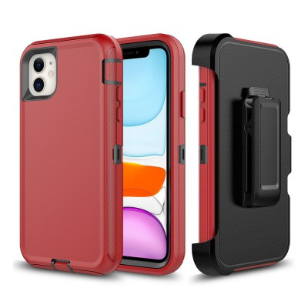 iPhone 11 Compatible Case Cover With Robot Armor Hard Plastic And Belt Clip - Red