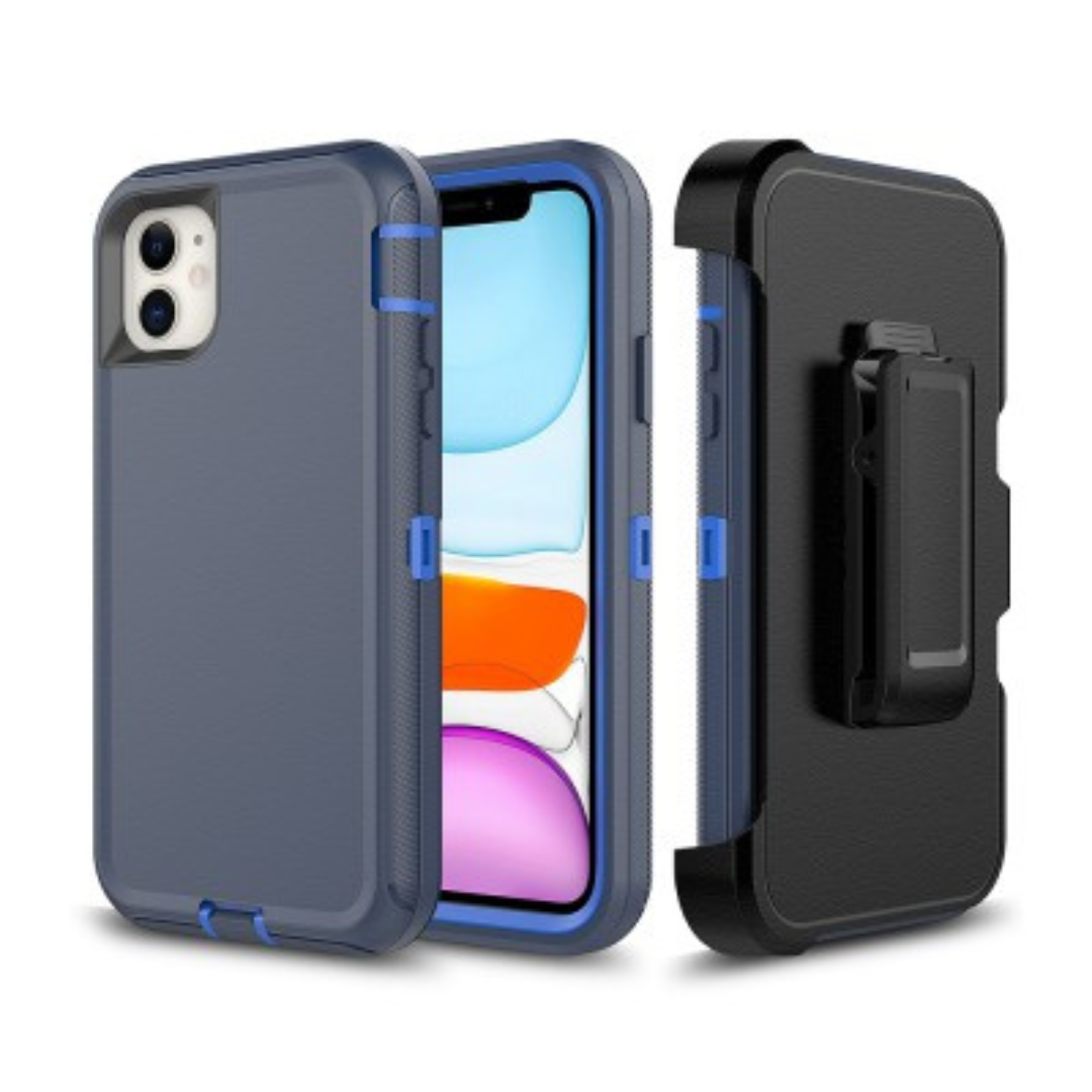 iPhone 11 Compatible Case Cover With Robot Armor Hard Plastic And Belt Clip - Navy