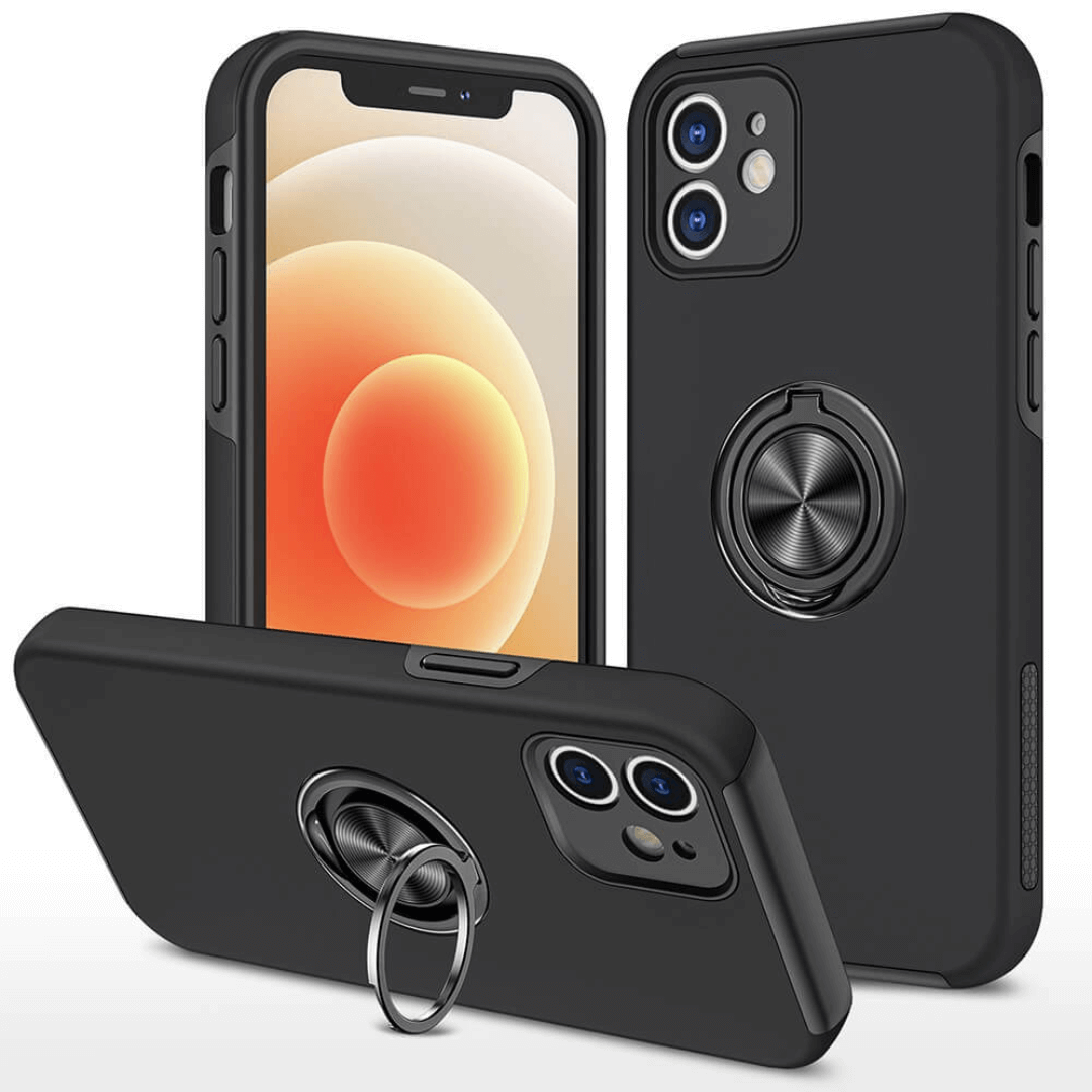 iPhone 12 Compatible Case Cover With Shockproof  Magnetic Ring Holder - Black