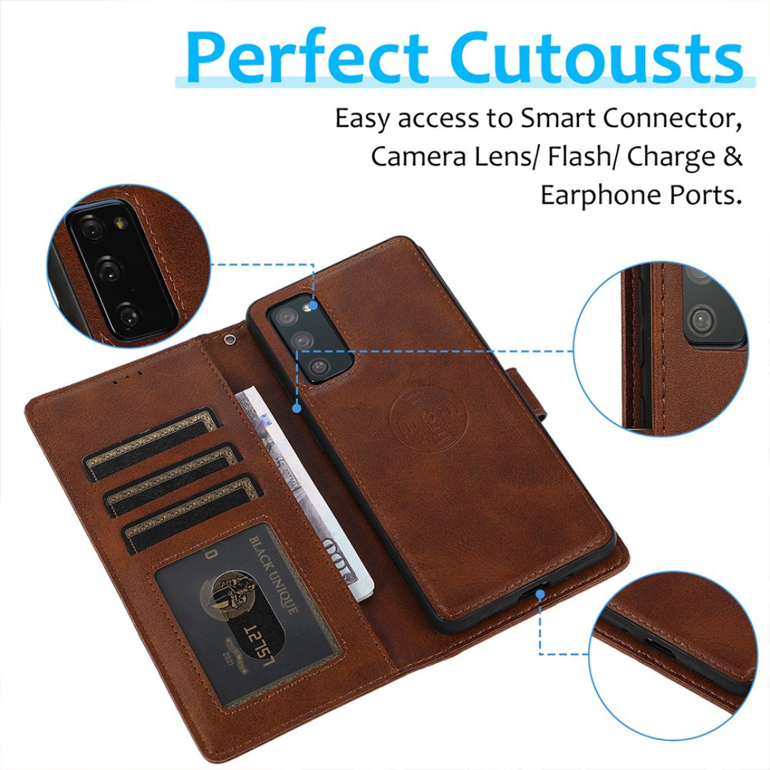 Samsung Galaxy S20 FE Compatible Case  Cover With Leather Flip Wallet - Brown