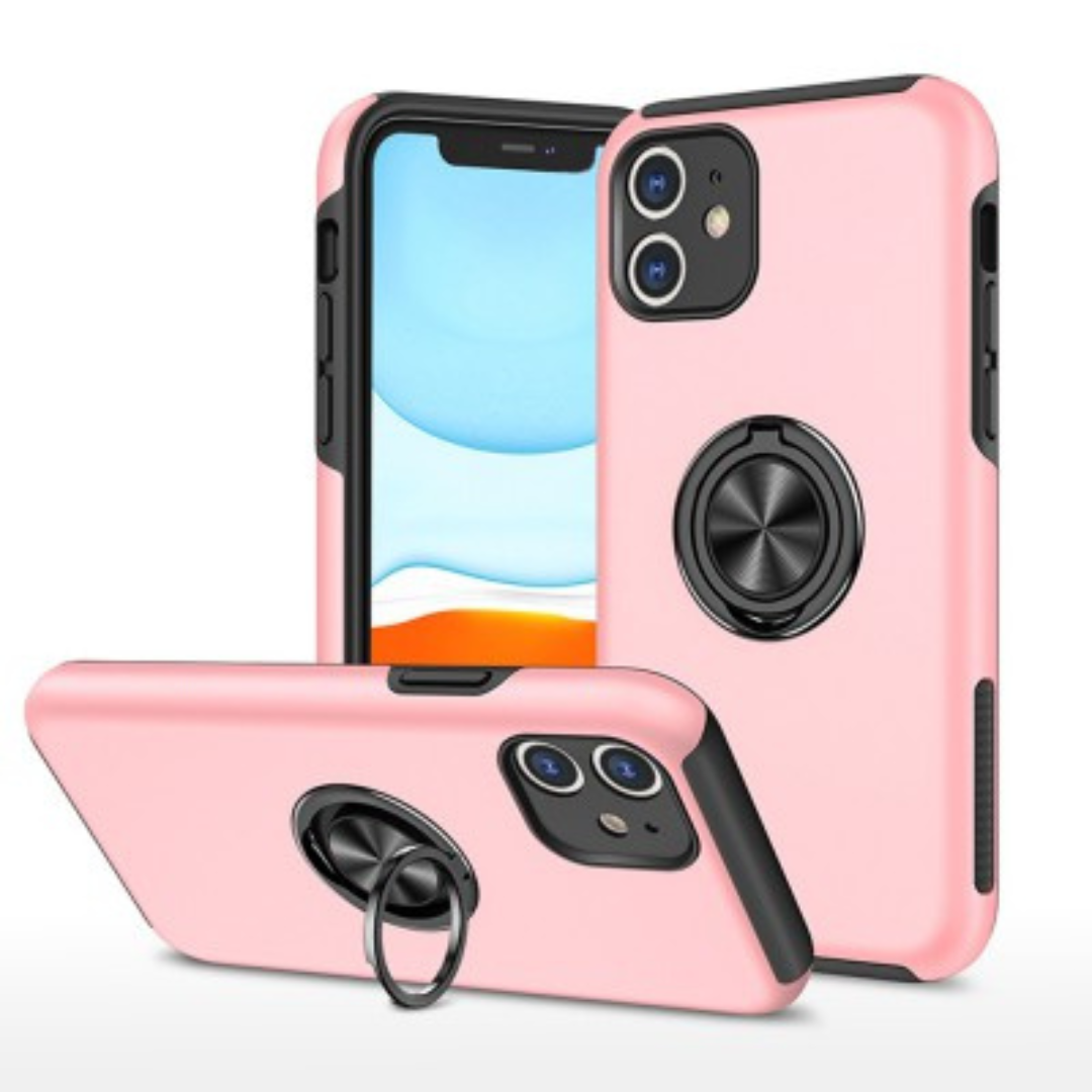 iPhone 11 Compatible Case Cover With Shockproof Magnetic Ring Holder - Pink