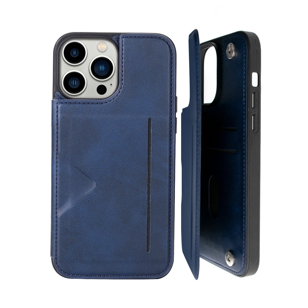Hanman Back Flip Leather Wallet Shockproof Cover Case for iPhone 14 Pro Max - Black
