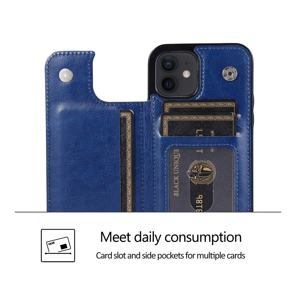 Back Flip Leather Wallet Cover Case for iPhone 12 - Black