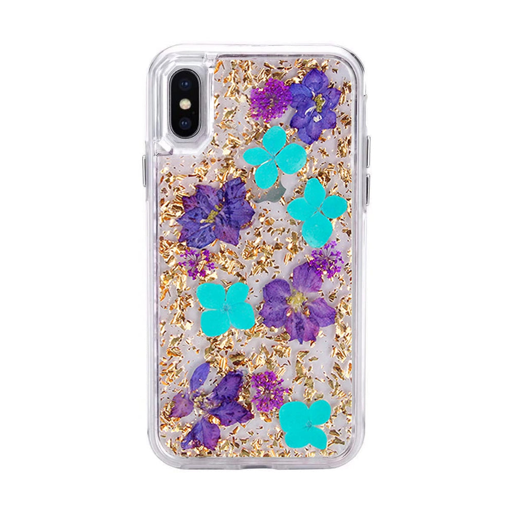 Dried Flower Bling Gold Foil Clear Case Cover for iPhone XS Max - Gold