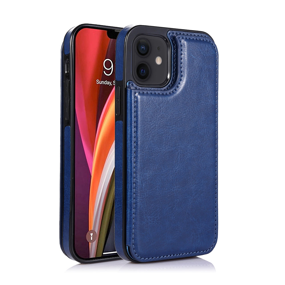 Back Flip Leather Wallet Cover Case for iPhone 12 - Black
