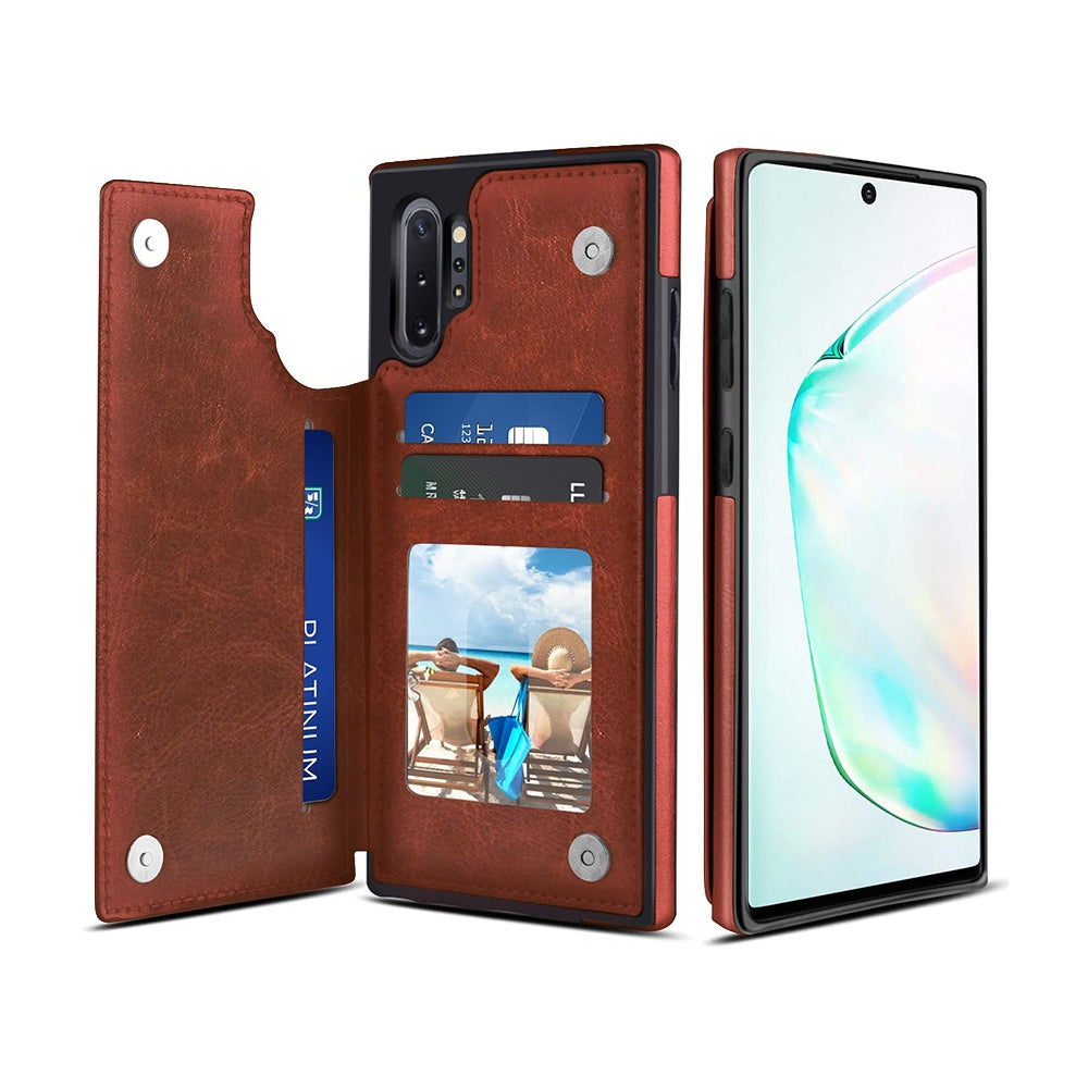 Back Flip Leather Wallet Cover Case for Samsung Galaxy Note 10 Plus - Black