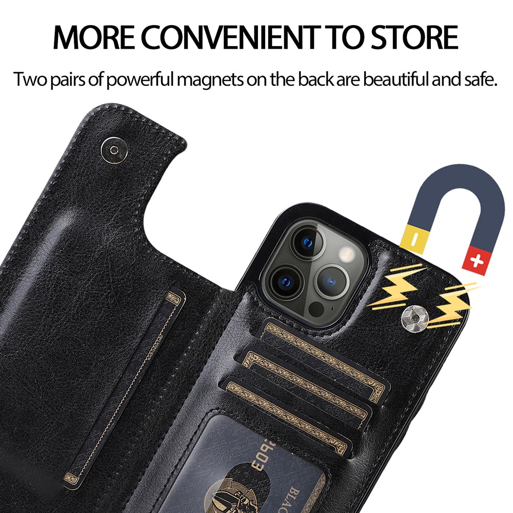Back Flip Leather Wallet Cover Case for iPhone 13 Pro - Black
