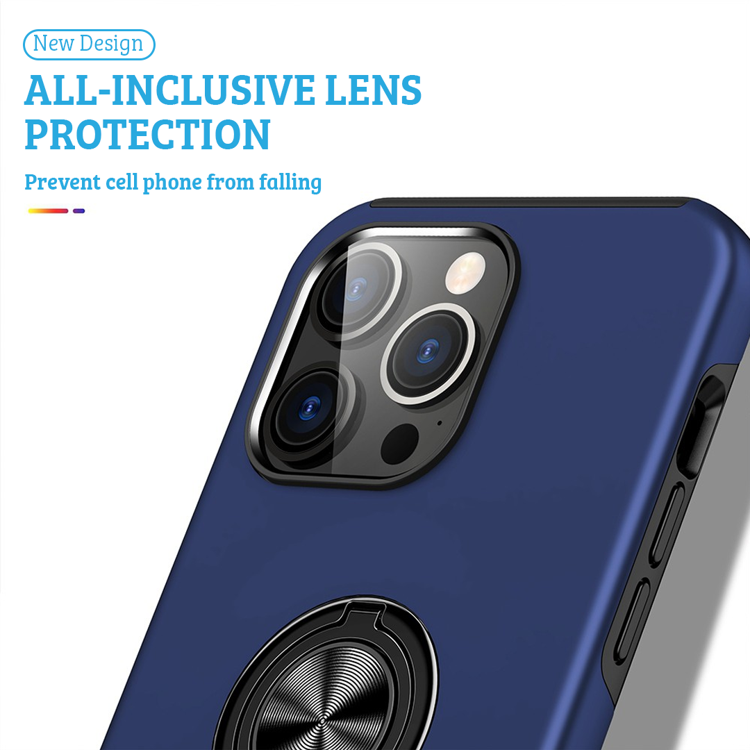 iPhone 14 Compatible Case Cover With Shockproof And Magnetic Ring Holder - Navy