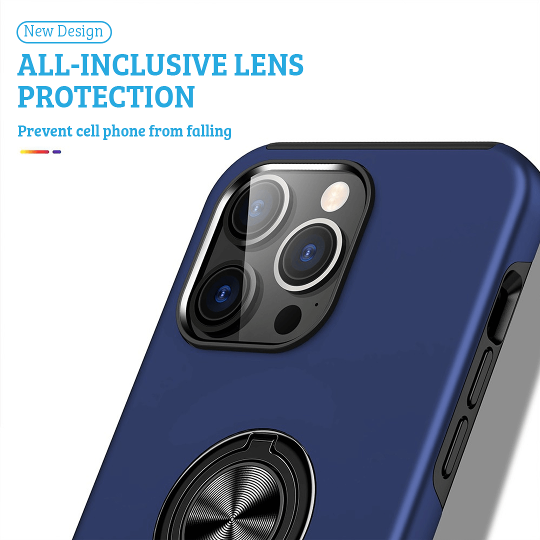 iPhone 15 Plus Compatible Case Cover With Shockproof Magnetic Ring Holder - Navy