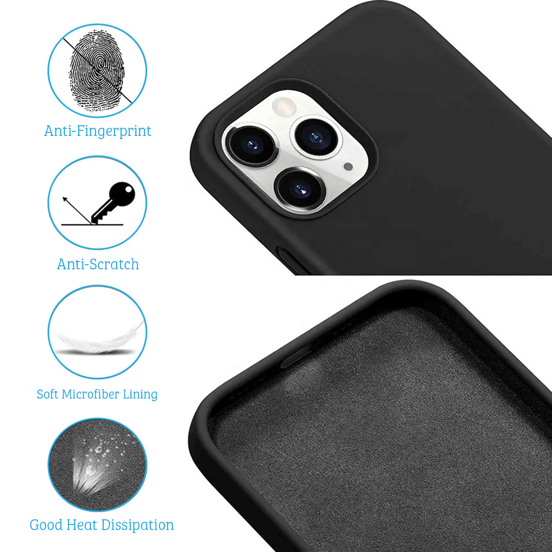 iPhone 15 Liquid Silicone Case Cover - Washable, Shock-Proof, Drop-Resistant, Ultra-Soft, Scratch-Free, Durable- Black