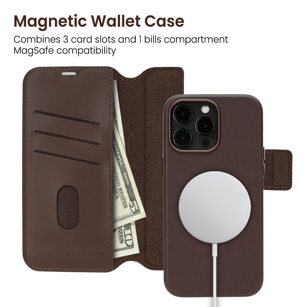 iPhone 15 Pro Leather Wallet Flip MagSafe Case Cover - Black