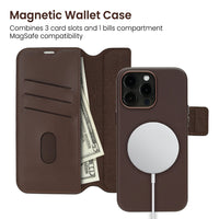 Thumbnail for iPhone 15 Pro Leather Wallet Flip MagSafe Case Cover - Black