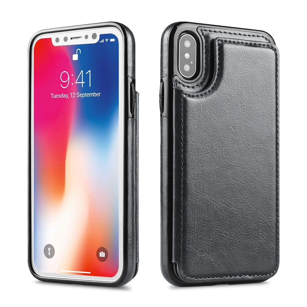 Back Flip Leather Wallet Case Cover for Apple iPhone XS Max - Black