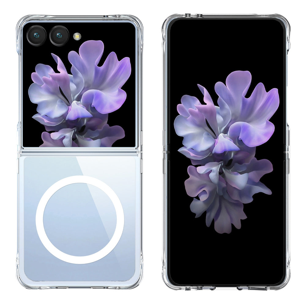Crystal Clear Transparent Case Cover With Magnetic Ring for Samsung Galaxy Z Flip7 - Transparent