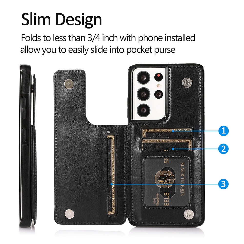 Back Flip Leather Wallet Cover Case for Samsung Galaxy S21 Ultra - Black