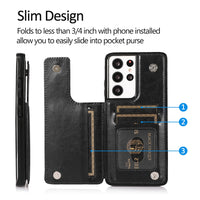 Thumbnail for Back Flip Leather Wallet Cover Case for Samsung Galaxy S21 Ultra - Black