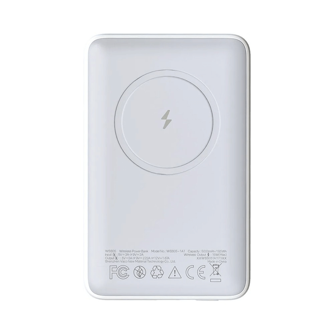 Mini Power Bank with Magnetic Wireless Fast Charging of WSS05 5000mAh - White