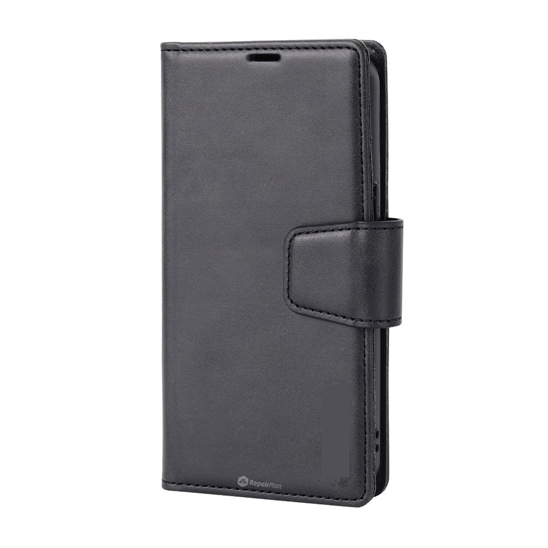 iPhone 16 Magnetic Flip Wallet Case Cover with Drop-Resistant PU Leather, Multiple Card Holder Slots & Secure Front Screen Cover - Black