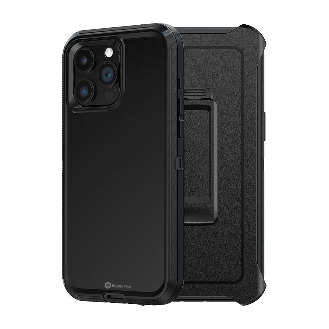 iPhone 15 Plus Compatible Case Cover With Robot Armor Hard Plastic And Belt Clip - Black