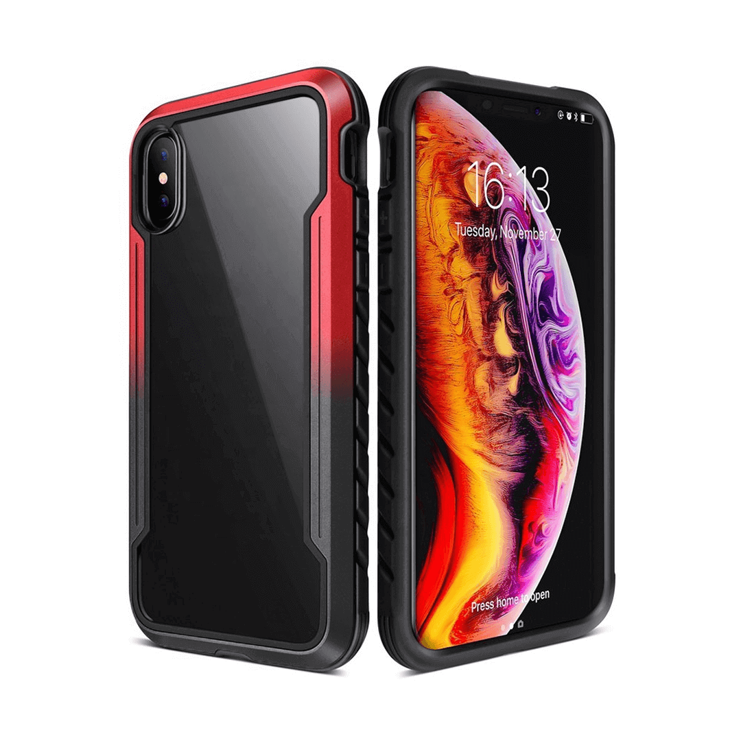 iPhone X  Compatible Case Cover With Premium Shield Shockproof Heavy Duty Armor in Black + Red
