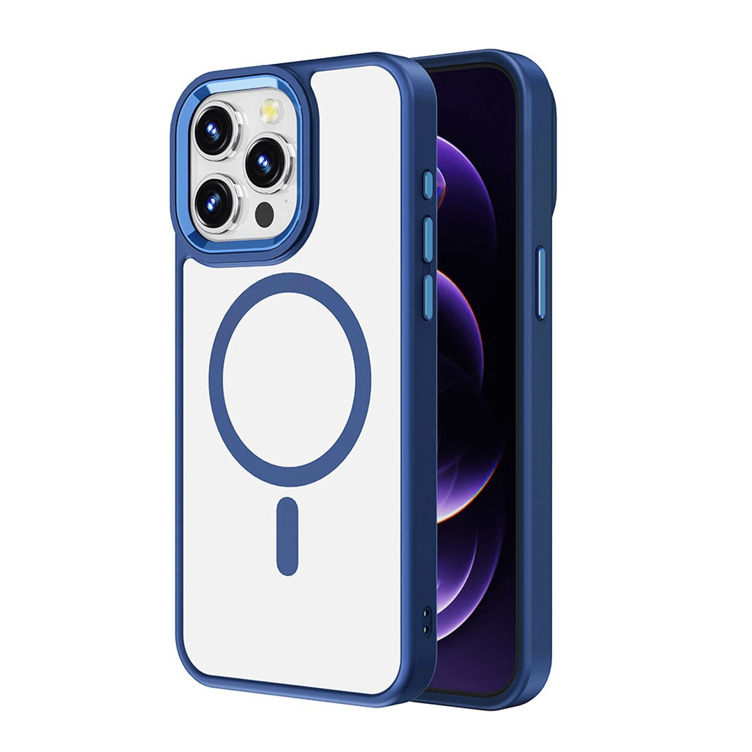 iPhone 15 Plus Compatible Case Cover With Transparent Magnetic Metal Camera Lens Compatible With Magsafe Technology - Blue