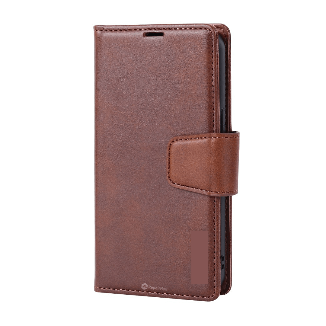 iPhone 16 Compatible Case Cover With Leather Flip Wallet - Brown