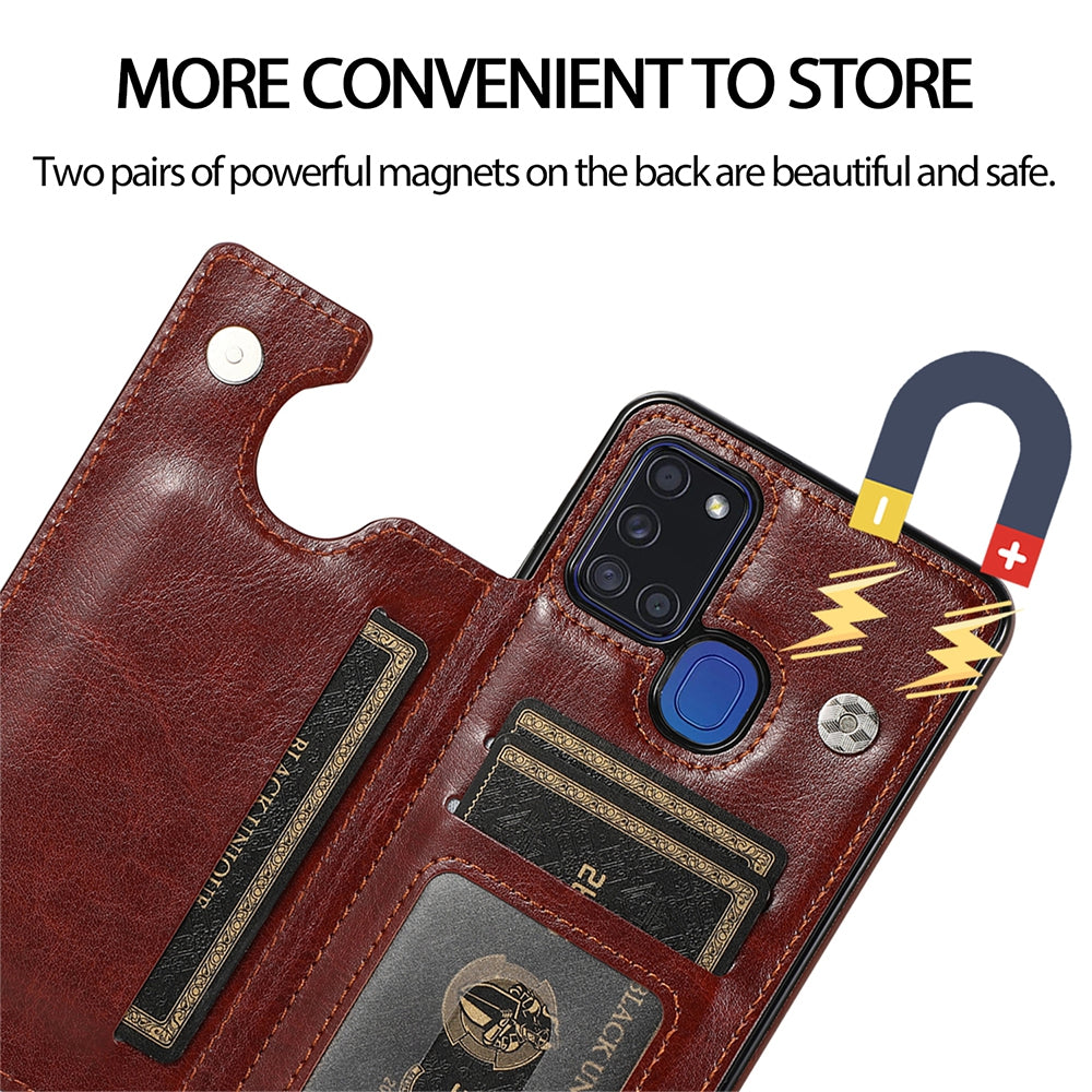 Back Flip Leather Wallet Cover Case for Samsung Galaxy A21s - Black
