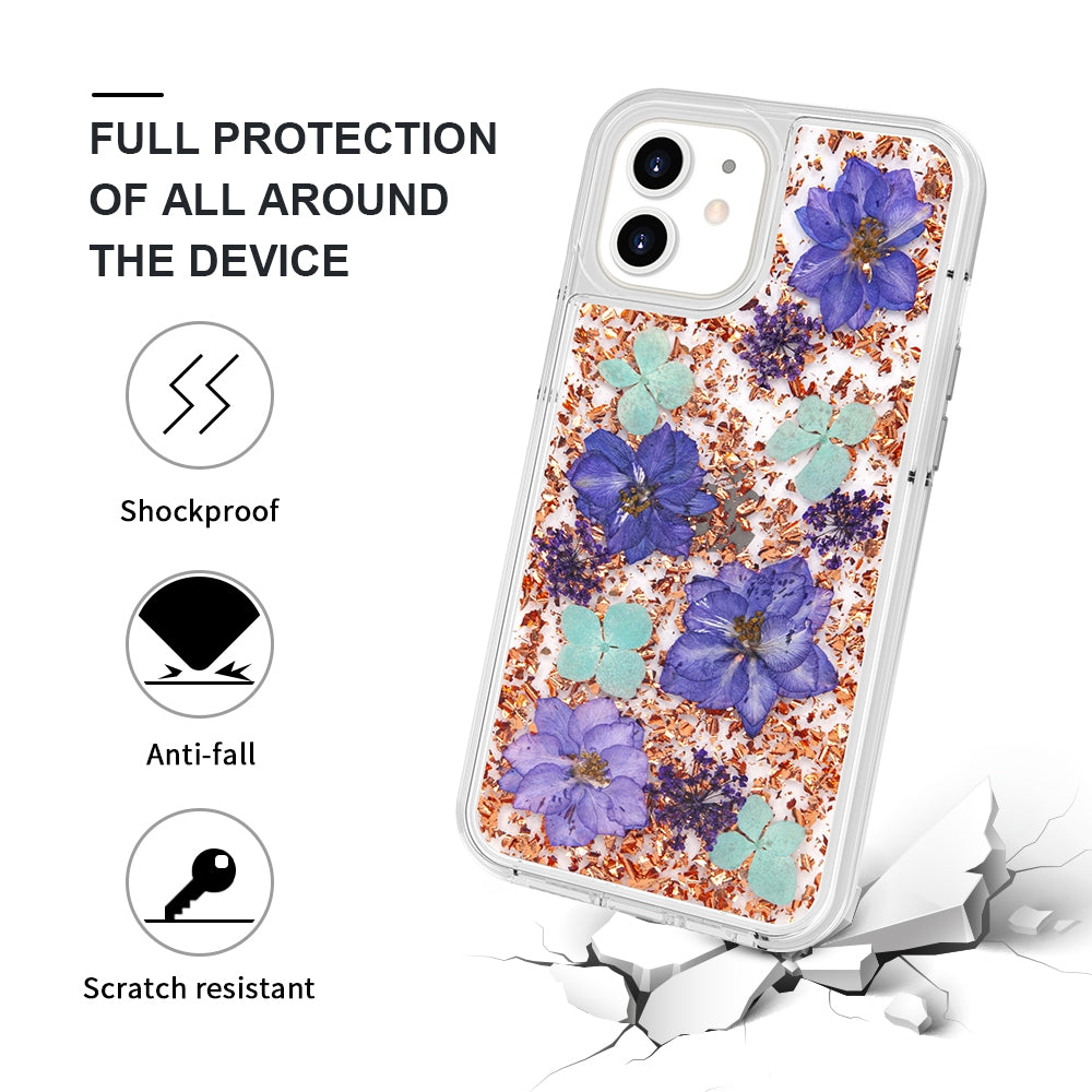 Dried Flower Bling Gold Foil Clear Case Cover for iPhone 12 Pro Max - Gold