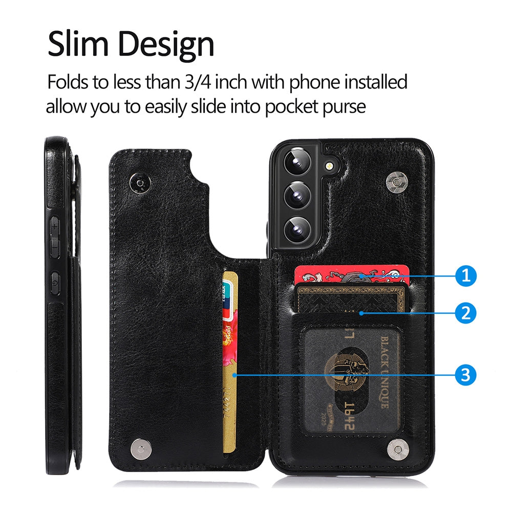 Back Flip Leather Wallet Cover Case for Samsung Galaxy S22 - Black