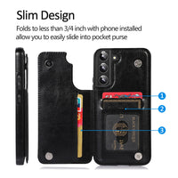 Thumbnail for Back Flip Leather Wallet Cover Case for Samsung Galaxy S22 - Black