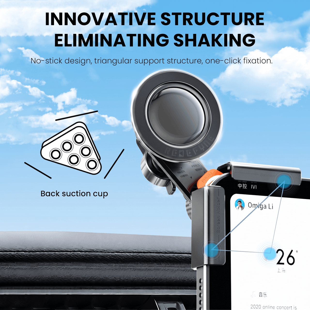 Magnetic Dashboard Phone Mount Black — Central Console Holder, Universal Fit, Strong Magnetic Hold | Australian Stock