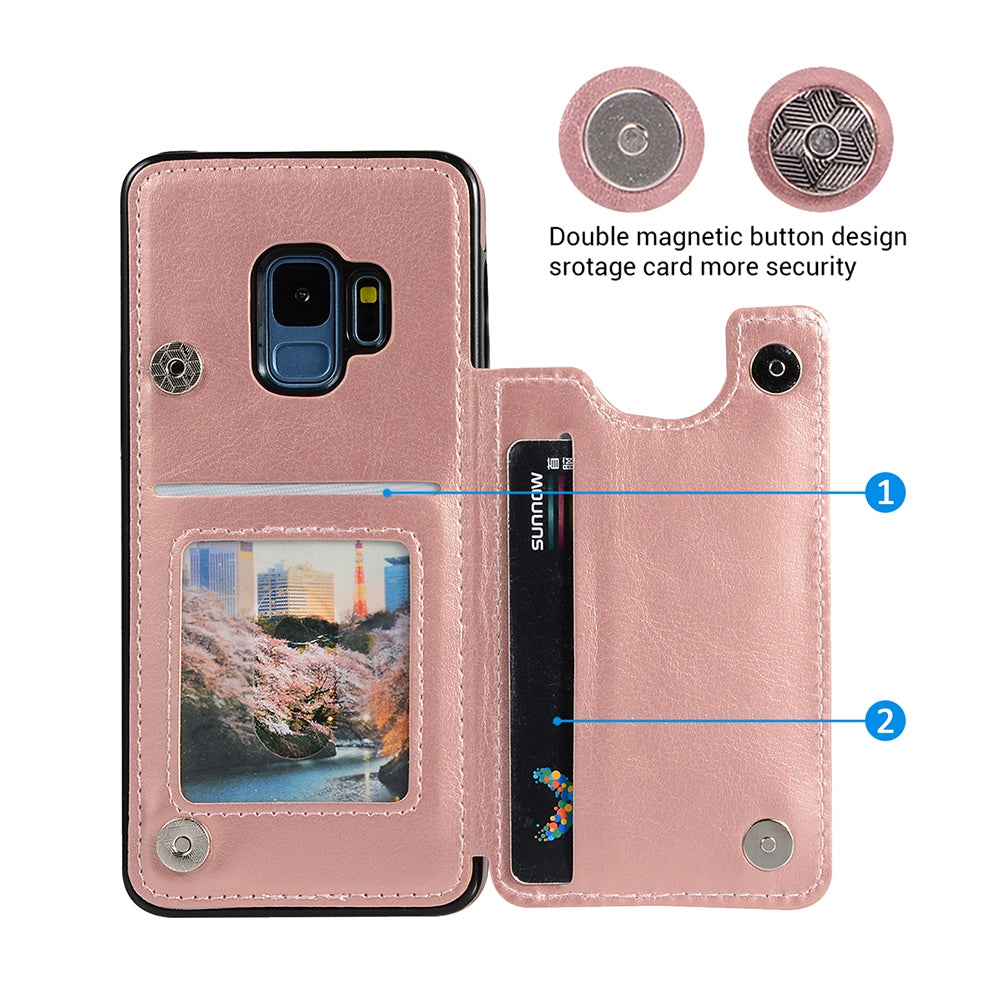 Back Flip Leather Wallet Case Cover for Samsung Galaxy S9 - Black