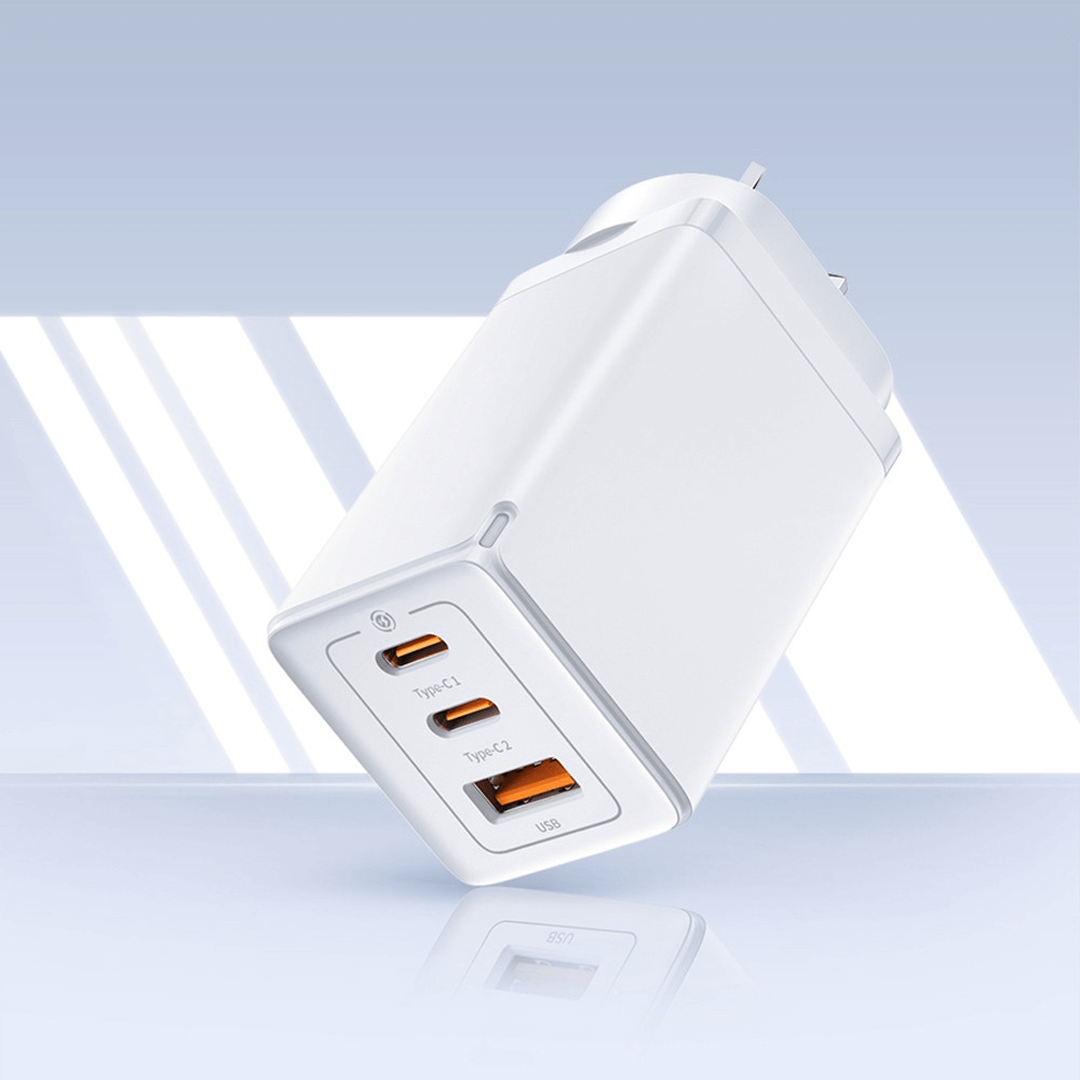 65W Fast Charger with 2 USB-C Ports, 1 USB Port - Moon White