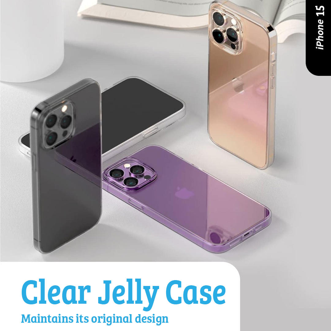 iPhone 15 Pro Max Slim Transparent Jelly Case Cover: Lightweight, Non-Slip, Tough Build, Wireless Charging Compatible