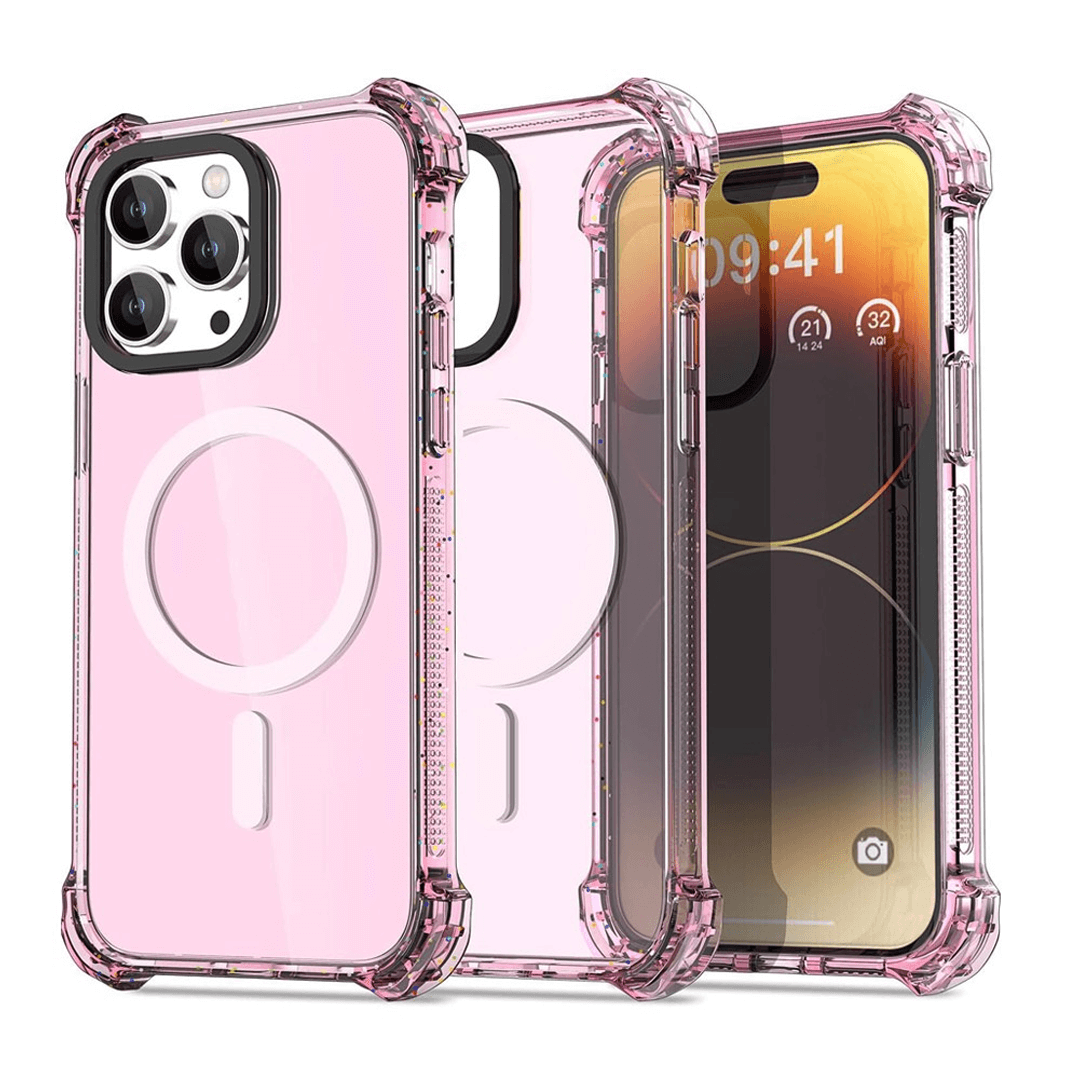 iPhone 15 Compatible Case Cover With Clear Bounce Impact Compatible With Magsafe Technology - Clear Pink