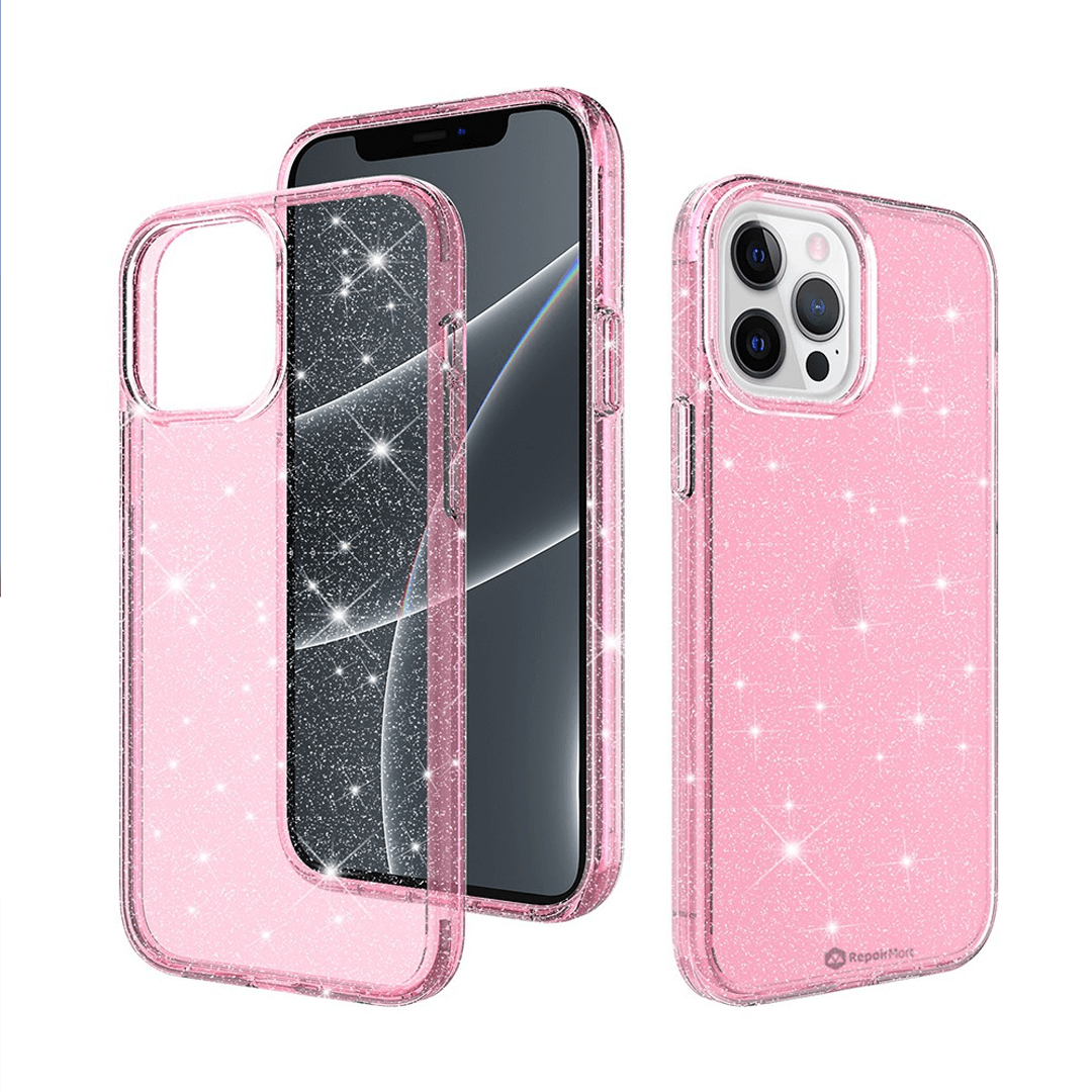 iPhone 15 Pro Compatible Case Cover Featuring Shockproof Glitter - Clear Pink