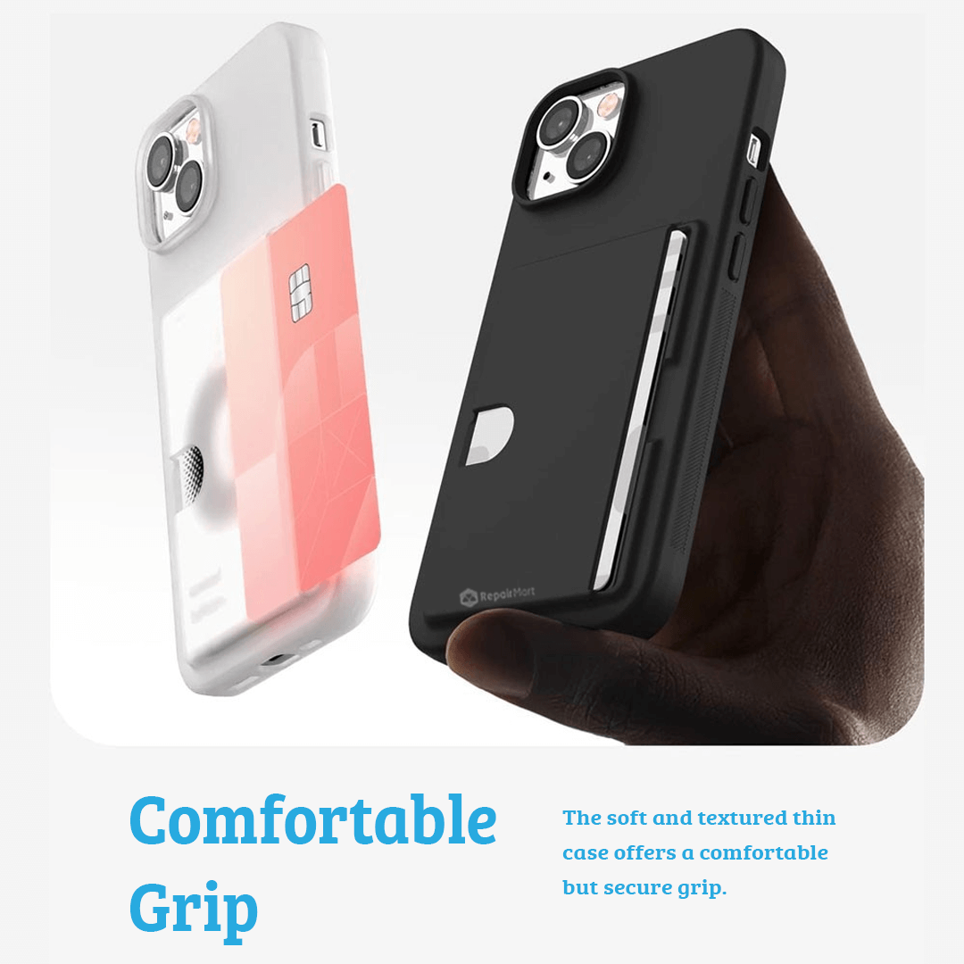 iPhone 15 Pro Slim & Tough Case Cover with Card Holder: Screen & Camera Guard, Drop Protection, Strong Build - Frosted Clear