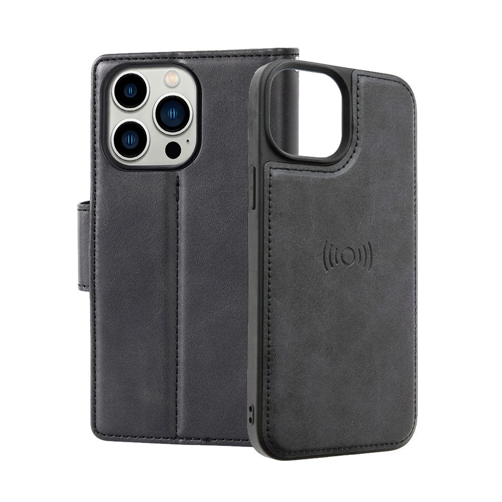 iphone-13-pro-leather-wallet-flip-magsafe-case-cover-black-20492 Black