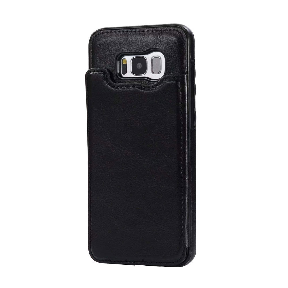 Samsung Galaxy S8 Leather Wallet Flip Case Cover - Black