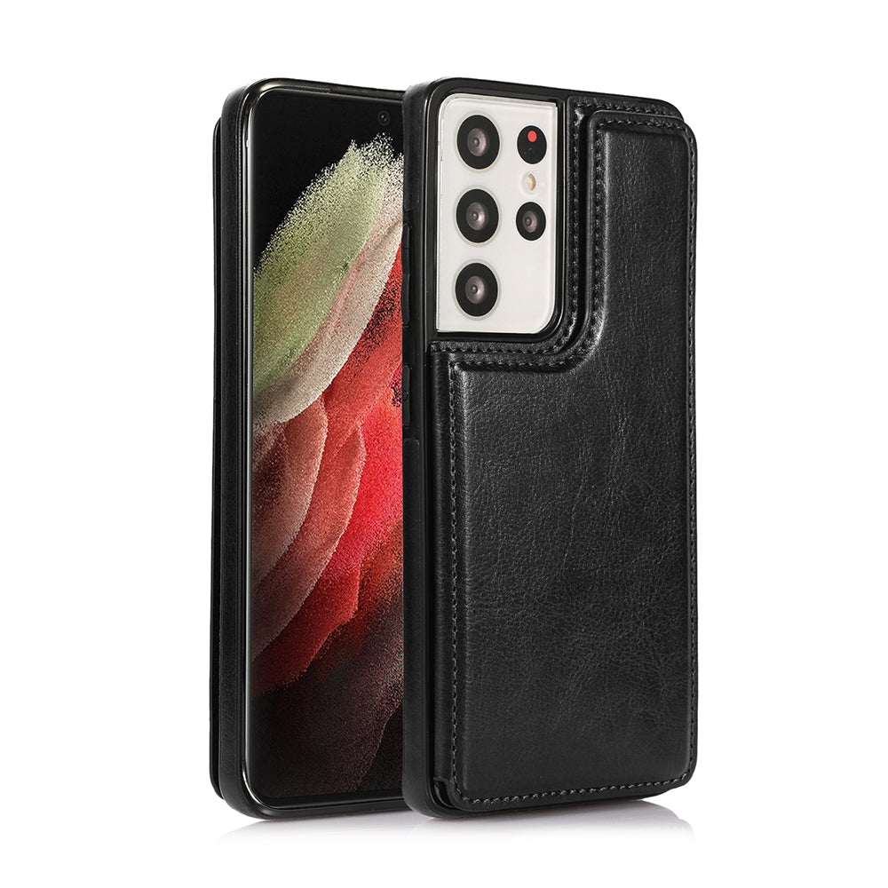Samsung Galaxy S21 Ultra Leather Wallet Flip Case Cover - Black