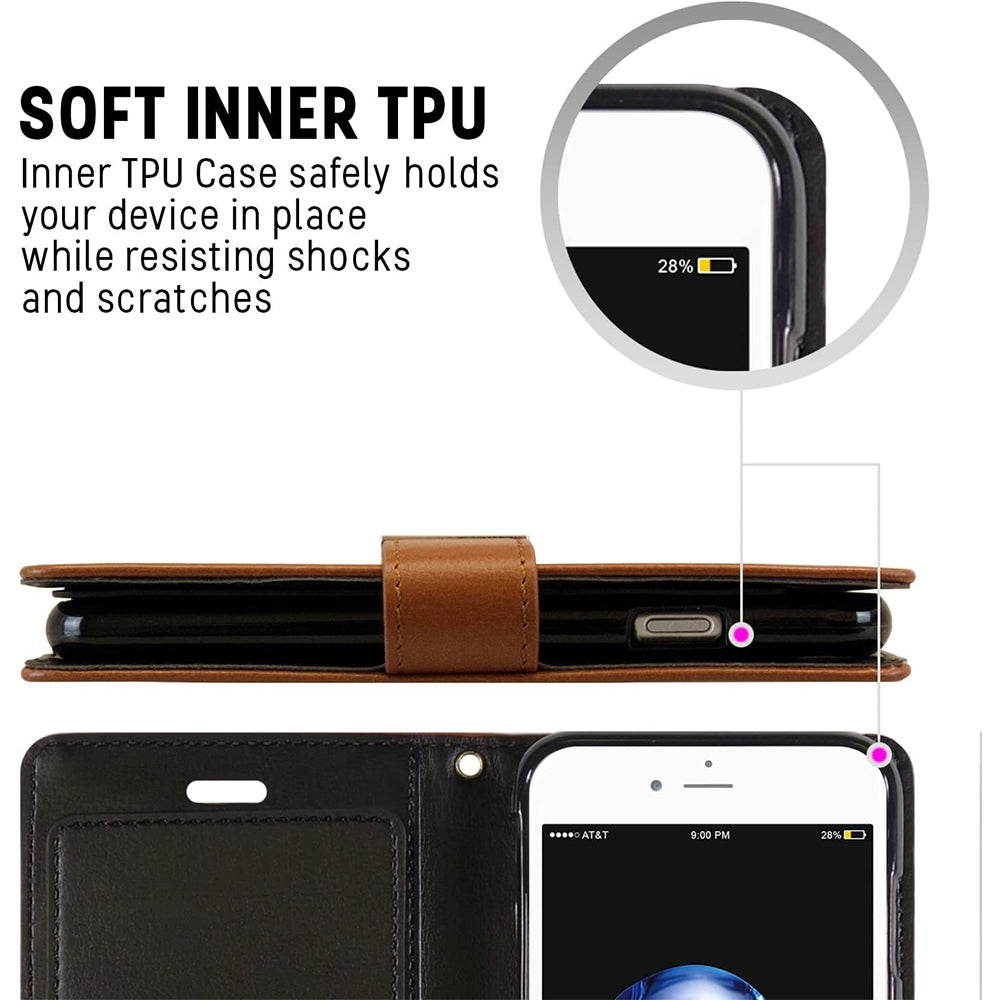 iPhone 7 Leather Wallet Flip Case Cover - Black
