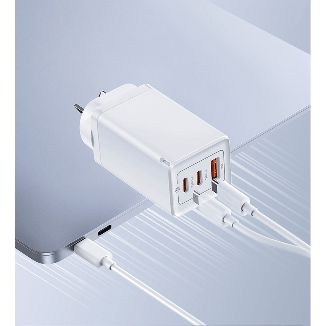 65W Fast Charger with 2 USB-C Ports, 1 USB Port - Moon White