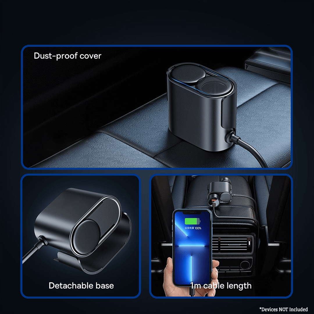 Car Cigarette Lighter 1-for-2- 30W Splitter with Four Charging Ports, Fast and Safe Charging Solution