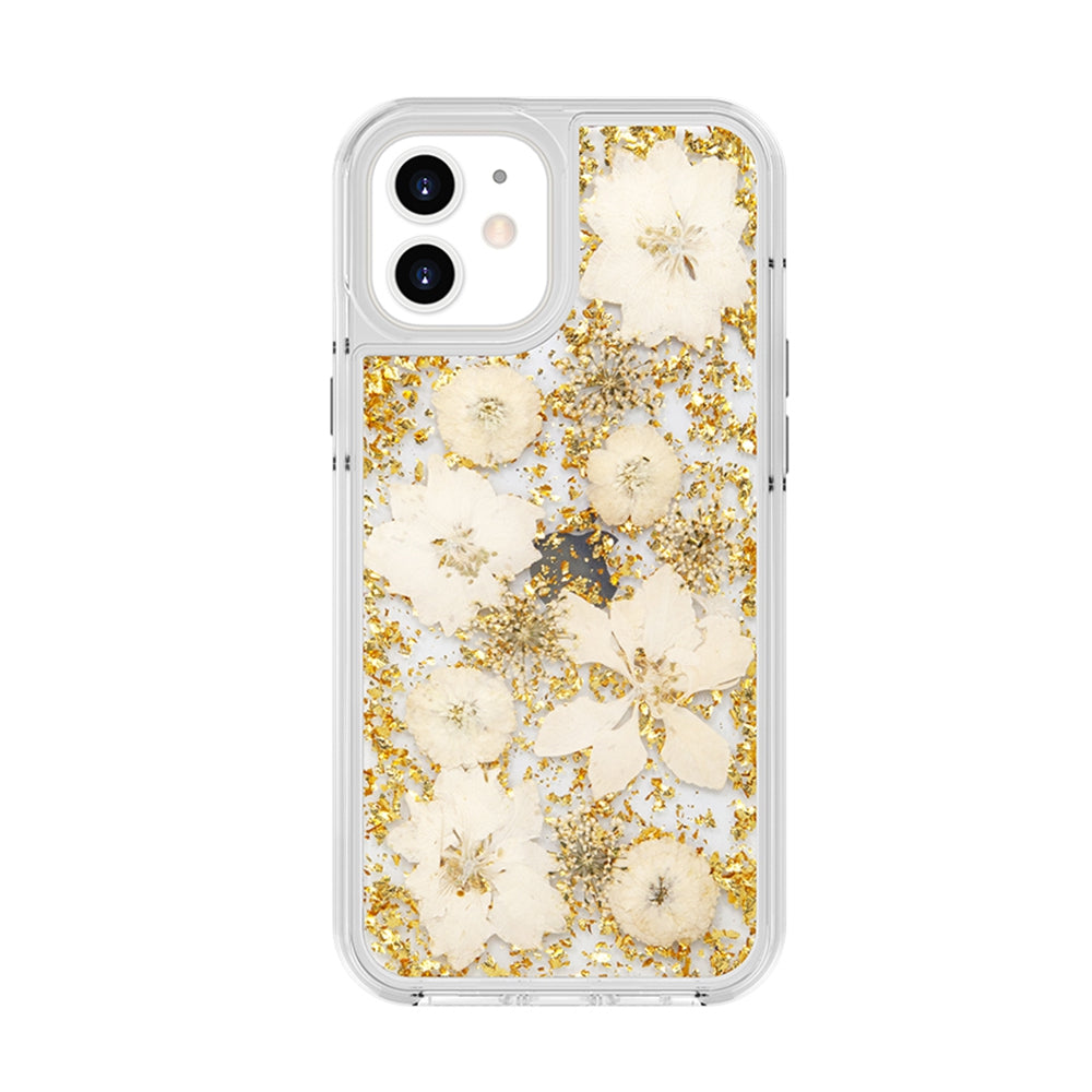 Dried Flower Bling Gold Foil Clear Case Cover for iPhone 12 Pro Max - Gold