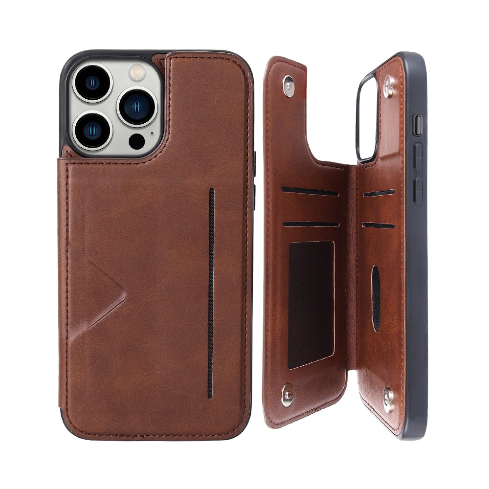 Hanman Back Flip Leather Wallet Shockproof Cover Case for iPhone 14 Max - Black