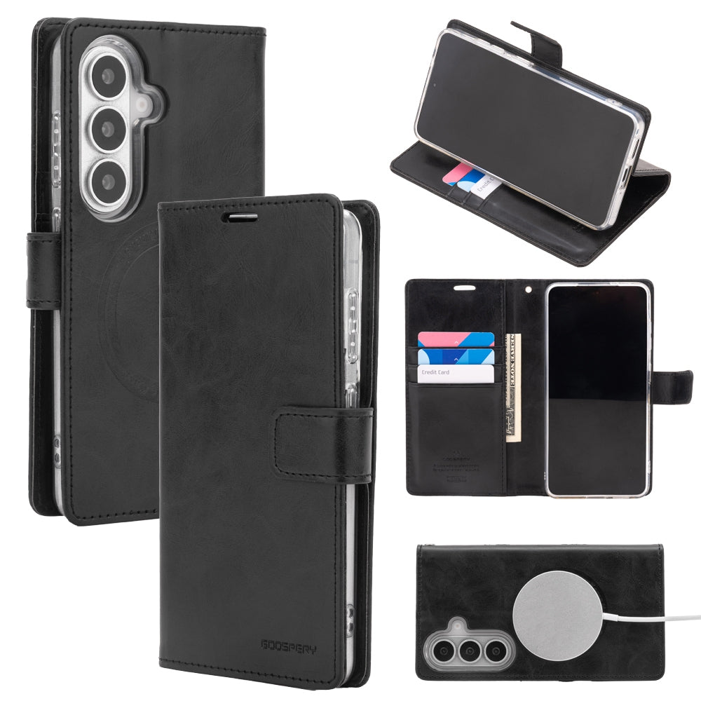 Samsung Galaxy S26 Plus Leather Wallet Flip MagSafe Case Cover - Black