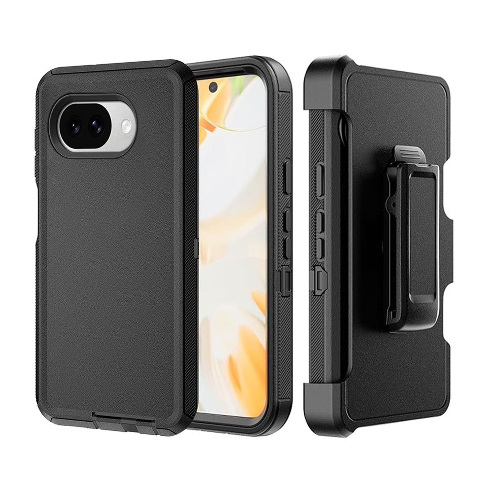Shockproof Robot Armor Hard Plastic Case Cover with Belt Clip for Google Pixel 10A - Black