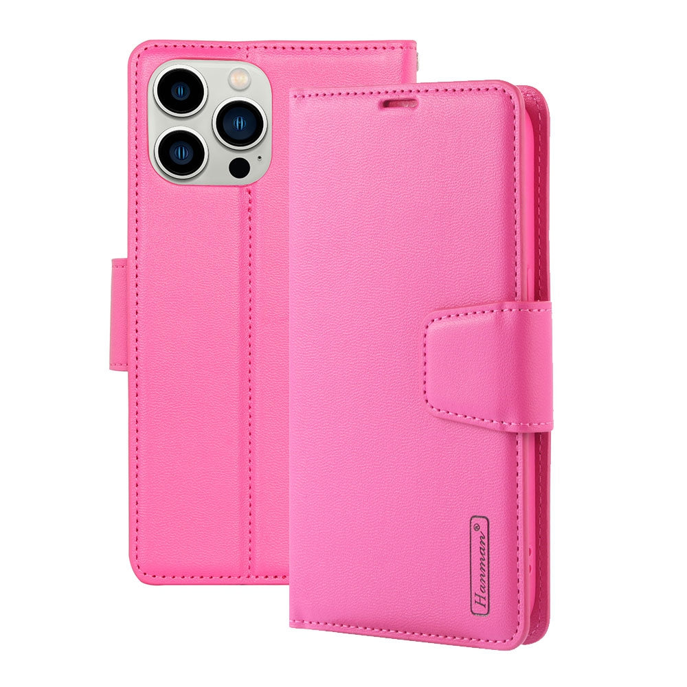 Hanman PU Flip Leather Wallet Cover Case for iPhone 14 Pro Max - Black
