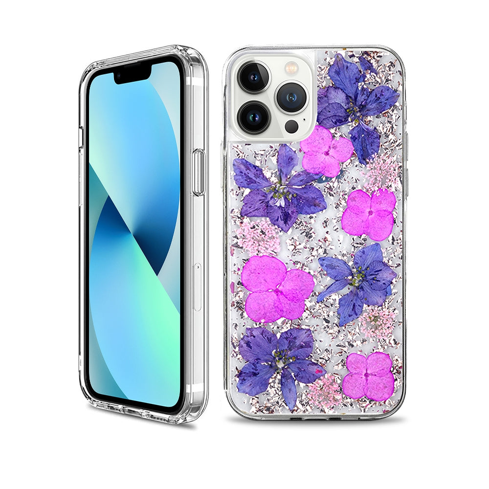 Dried Flower Bling Gold Foil Clear Case Cover for iPhone 14 Pro - Gold